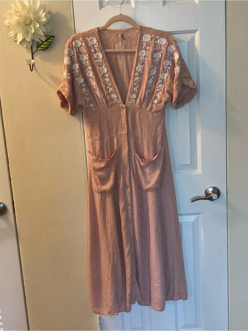 Free People Blush Pink Button-front Midi Dress